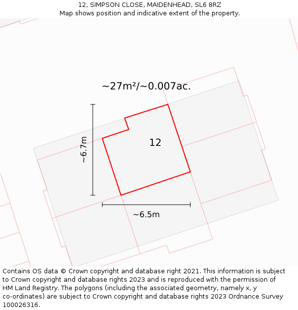 12, SIMPSON CLOSE, MAIDENHEAD, SL6 8RZ: Plot and title map