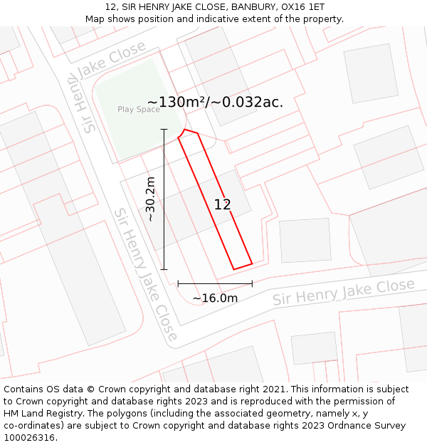 12, SIR HENRY JAKE CLOSE, BANBURY, OX16 1ET: Plot and title map
