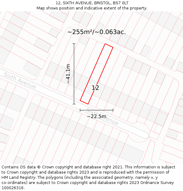 12, SIXTH AVENUE, BRISTOL, BS7 0LT: Plot and title map