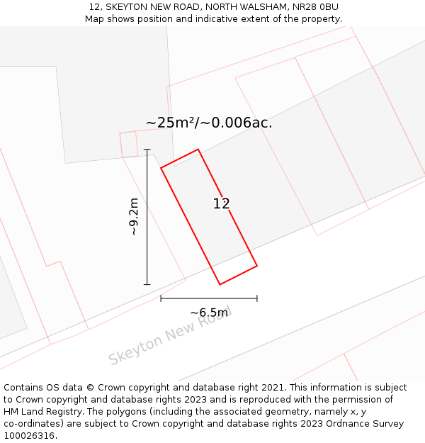 12, SKEYTON NEW ROAD, NORTH WALSHAM, NR28 0BU: Plot and title map