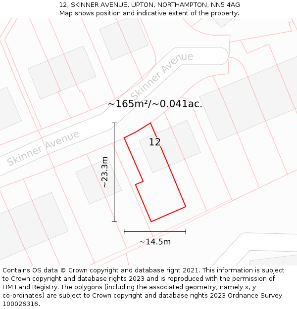 12, SKINNER AVENUE, UPTON, NORTHAMPTON, NN5 4AG: Plot and title map