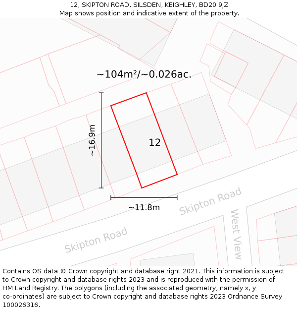 12, SKIPTON ROAD, SILSDEN, KEIGHLEY, BD20 9JZ: Plot and title map