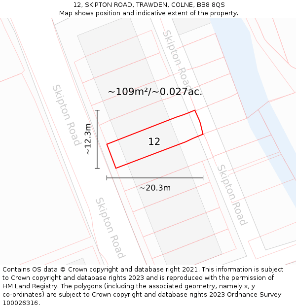 12, SKIPTON ROAD, TRAWDEN, COLNE, BB8 8QS: Plot and title map