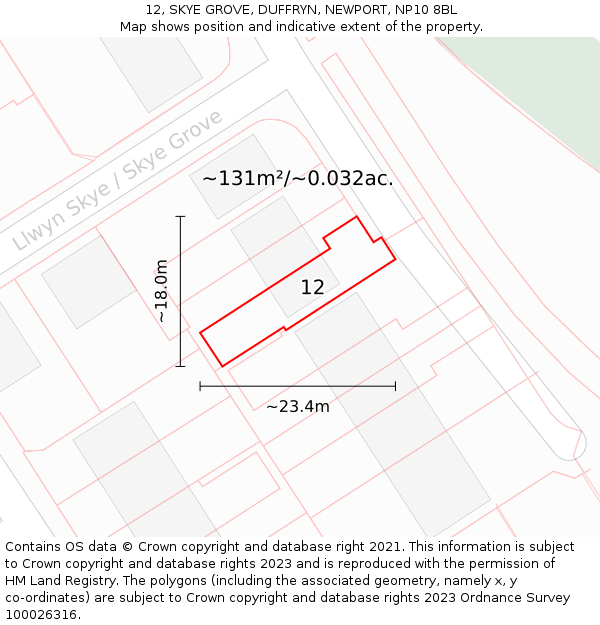 12, SKYE GROVE, DUFFRYN, NEWPORT, NP10 8BL: Plot and title map