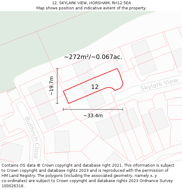 12, SKYLARK VIEW, HORSHAM, RH12 5EA: Plot and title map