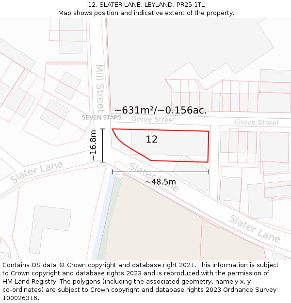 12, SLATER LANE, LEYLAND, PR25 1TL: Plot and title map