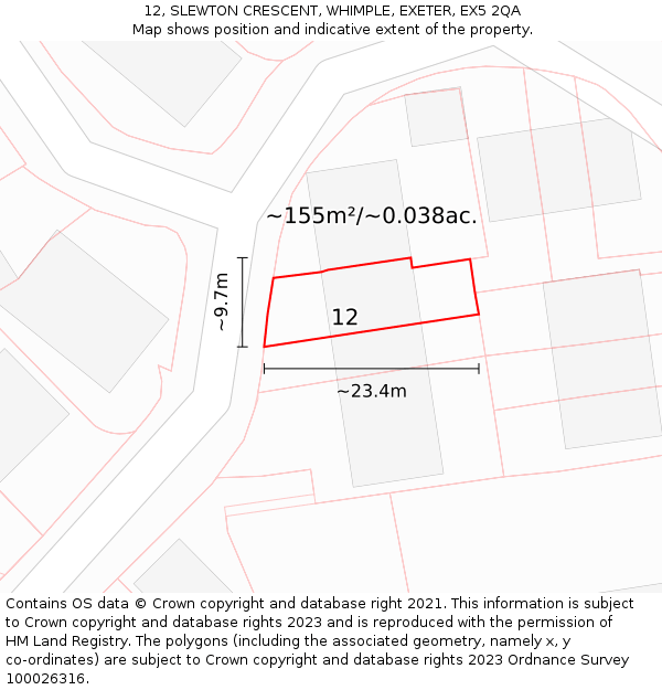 12, SLEWTON CRESCENT, WHIMPLE, EXETER, EX5 2QA: Plot and title map