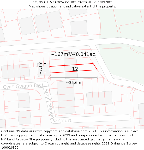 12, SMALL MEADOW COURT, CAERPHILLY, CF83 3RT: Plot and title map