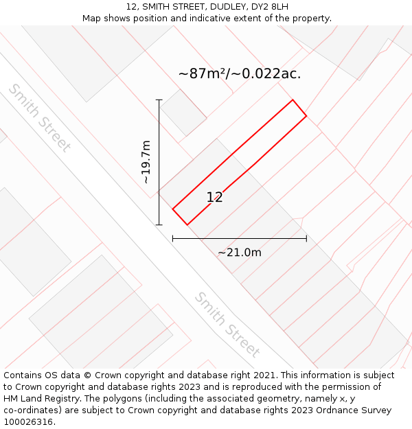 12, SMITH STREET, DUDLEY, DY2 8LH: Plot and title map