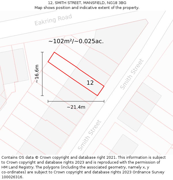 12, SMITH STREET, MANSFIELD, NG18 3BG: Plot and title map