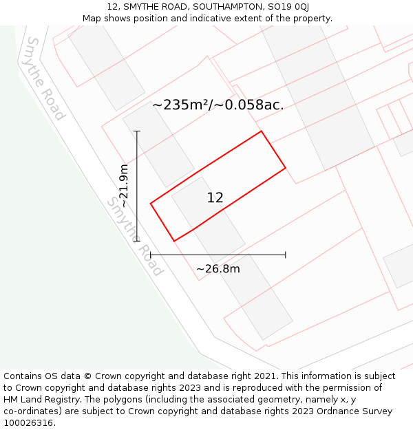 12, SMYTHE ROAD, SOUTHAMPTON, SO19 0QJ: Plot and title map