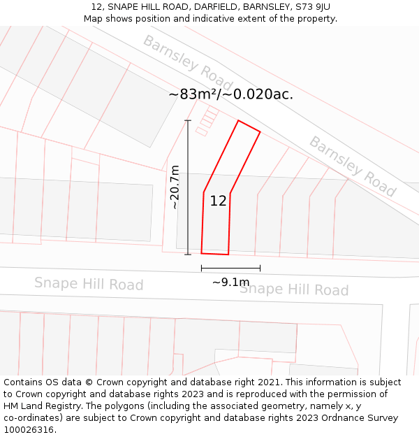 12, SNAPE HILL ROAD, DARFIELD, BARNSLEY, S73 9JU: Plot and title map