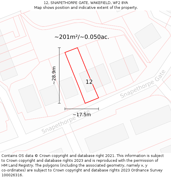 12, SNAPETHORPE GATE, WAKEFIELD, WF2 8YA: Plot and title map