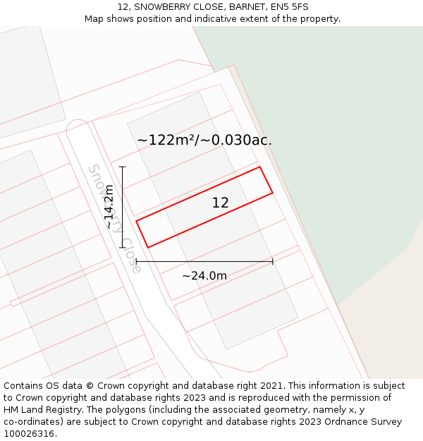 12, SNOWBERRY CLOSE, BARNET, EN5 5FS: Plot and title map