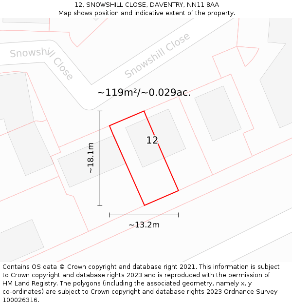 12, SNOWSHILL CLOSE, DAVENTRY, NN11 8AA: Plot and title map