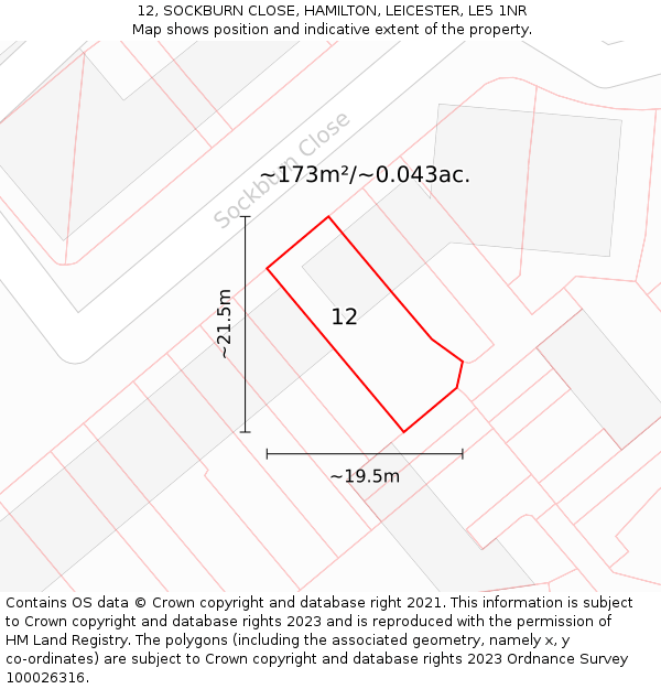 12, SOCKBURN CLOSE, HAMILTON, LEICESTER, LE5 1NR: Plot and title map