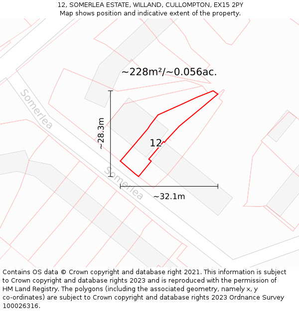 12, SOMERLEA ESTATE, WILLAND, CULLOMPTON, EX15 2PY: Plot and title map