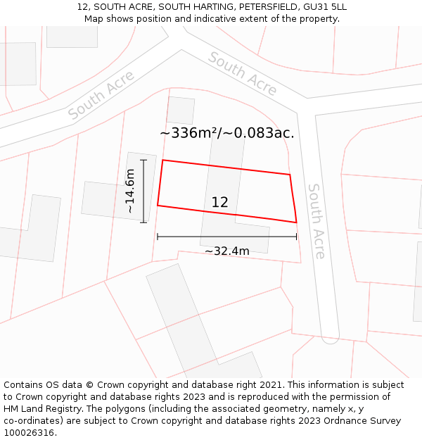 12, SOUTH ACRE, SOUTH HARTING, PETERSFIELD, GU31 5LL: Plot and title map
