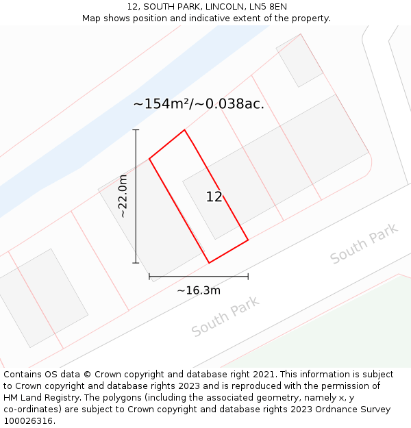 12, SOUTH PARK, LINCOLN, LN5 8EN: Plot and title map