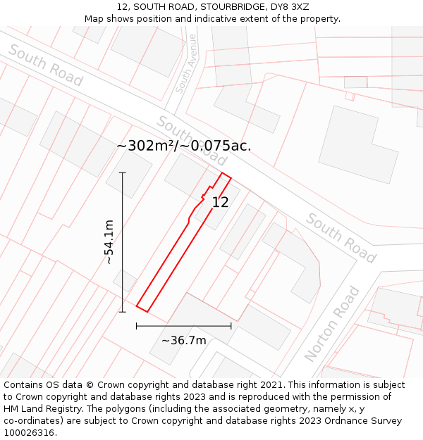12, SOUTH ROAD, STOURBRIDGE, DY8 3XZ: Plot and title map