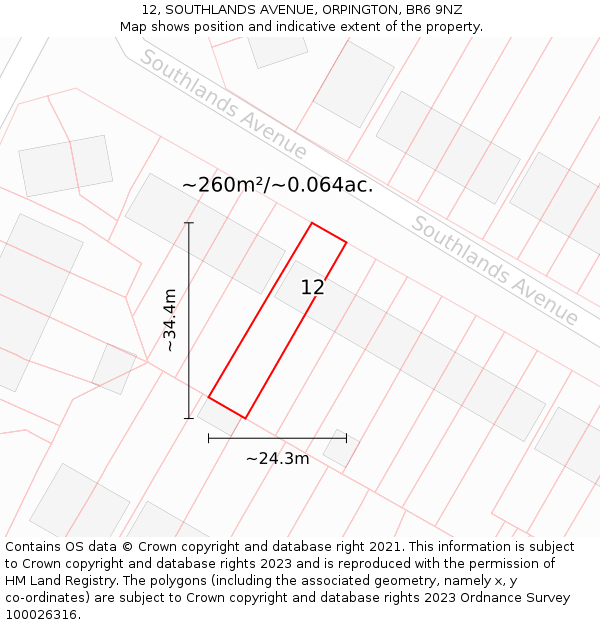 12, SOUTHLANDS AVENUE, ORPINGTON, BR6 9NZ: Plot and title map