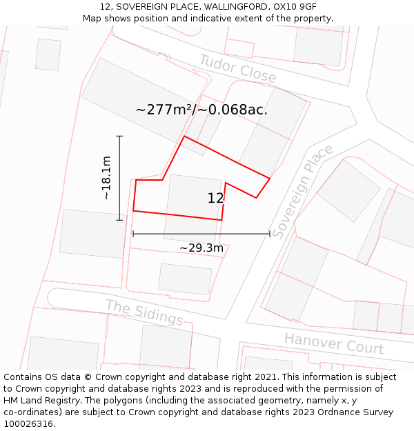12, SOVEREIGN PLACE, WALLINGFORD, OX10 9GF: Plot and title map