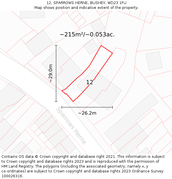 12, SPARROWS HERNE, BUSHEY, WD23 1FU: Plot and title map