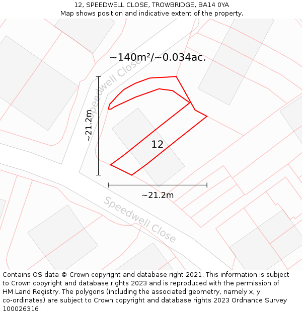 12, SPEEDWELL CLOSE, TROWBRIDGE, BA14 0YA: Plot and title map
