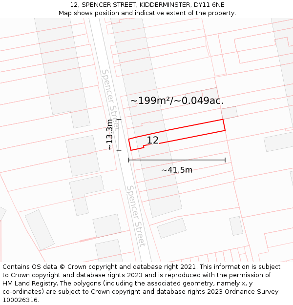 12, SPENCER STREET, KIDDERMINSTER, DY11 6NE: Plot and title map