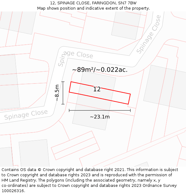 12, SPINAGE CLOSE, FARINGDON, SN7 7BW: Plot and title map