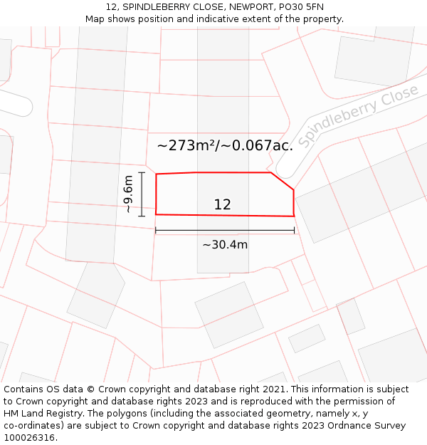 12, SPINDLEBERRY CLOSE, NEWPORT, PO30 5FN: Plot and title map