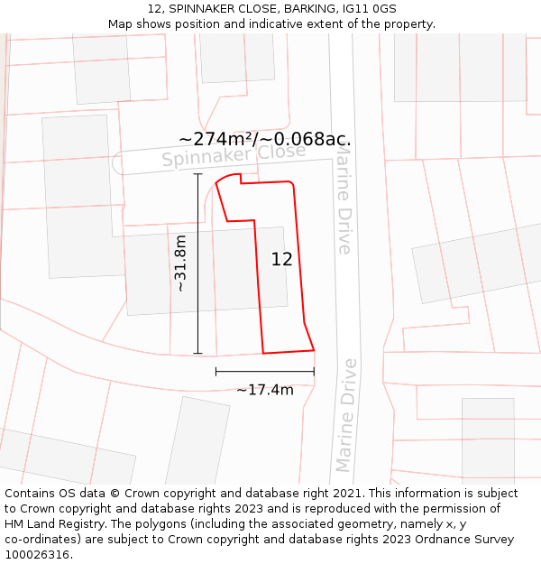 12, SPINNAKER CLOSE, BARKING, IG11 0GS: Plot and title map