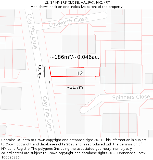 12, SPINNERS CLOSE, HALIFAX, HX1 4RT: Plot and title map