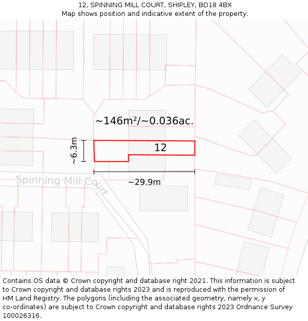 12, SPINNING MILL COURT, SHIPLEY, BD18 4BX: Plot and title map