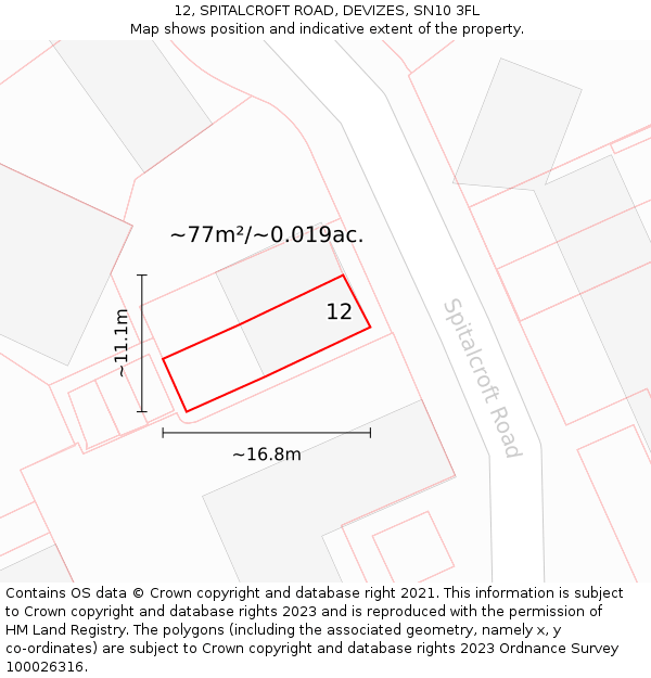 12, SPITALCROFT ROAD, DEVIZES, SN10 3FL: Plot and title map
