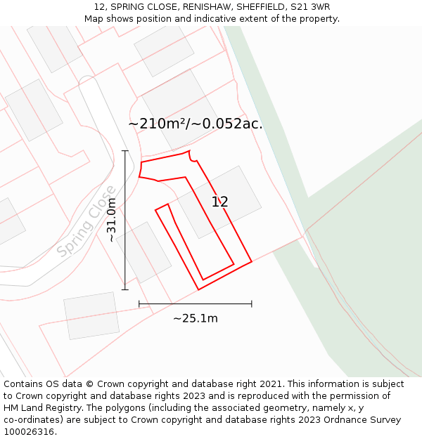 12, SPRING CLOSE, RENISHAW, SHEFFIELD, S21 3WR: Plot and title map