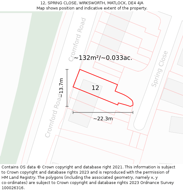 12, SPRING CLOSE, WIRKSWORTH, MATLOCK, DE4 4JA: Plot and title map