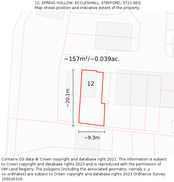12, SPRING HOLLOW, ECCLESHALL, STAFFORD, ST21 6EQ: Plot and title map