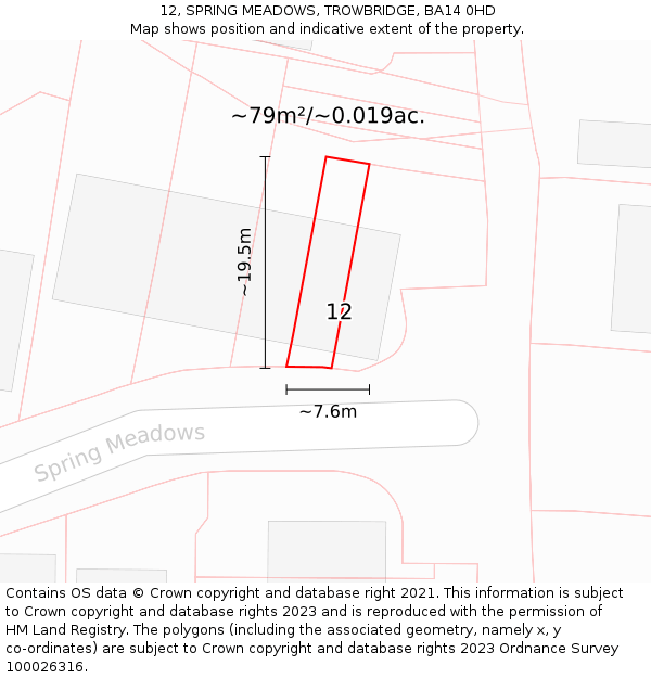 12, SPRING MEADOWS, TROWBRIDGE, BA14 0HD: Plot and title map