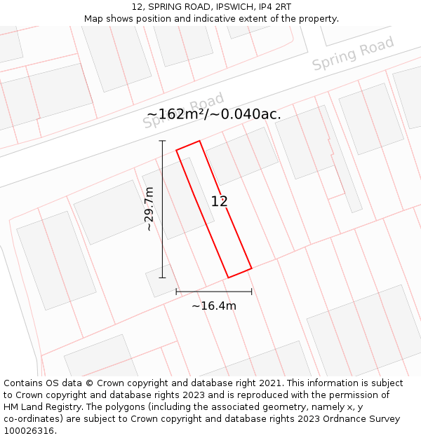 12, SPRING ROAD, IPSWICH, IP4 2RT: Plot and title map
