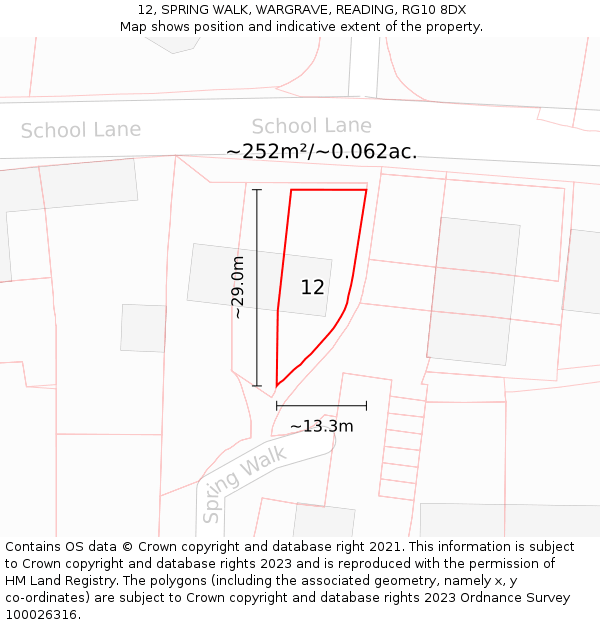 12, SPRING WALK, WARGRAVE, READING, RG10 8DX: Plot and title map