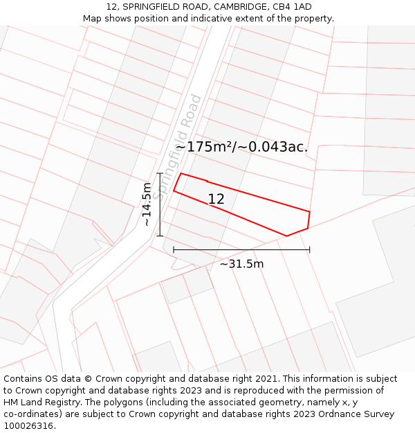 12, SPRINGFIELD ROAD, CAMBRIDGE, CB4 1AD: Plot and title map