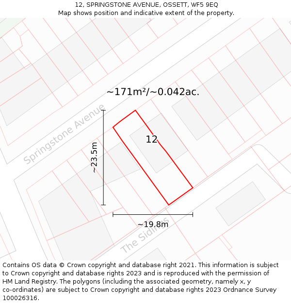 12, SPRINGSTONE AVENUE, OSSETT, WF5 9EQ: Plot and title map