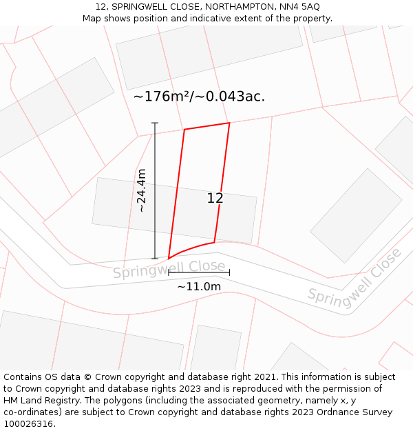 12, SPRINGWELL CLOSE, NORTHAMPTON, NN4 5AQ: Plot and title map