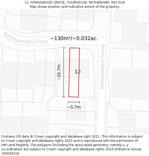 12, SPRINGWOOD GROVE, THURNSCOE, ROTHERHAM, S63 0UA: Plot and title map