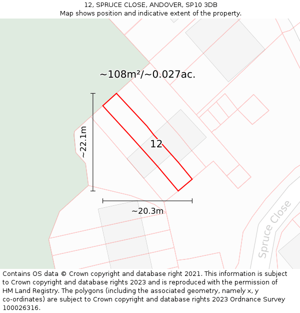 12, SPRUCE CLOSE, ANDOVER, SP10 3DB: Plot and title map
