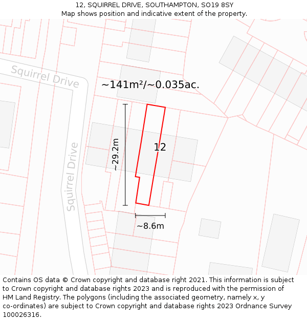12, SQUIRREL DRIVE, SOUTHAMPTON, SO19 8SY: Plot and title map