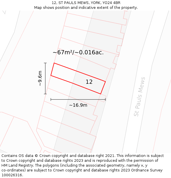 12, ST PAULS MEWS, YORK, YO24 4BR: Plot and title map