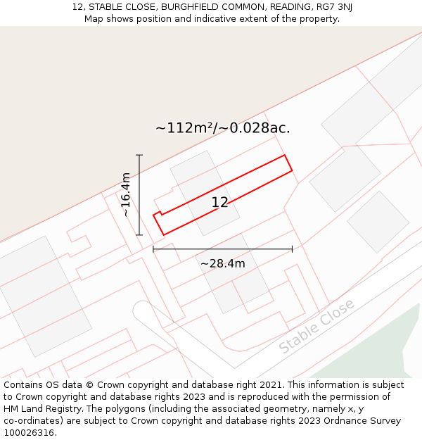 12, STABLE CLOSE, BURGHFIELD COMMON, READING, RG7 3NJ: Plot and title map