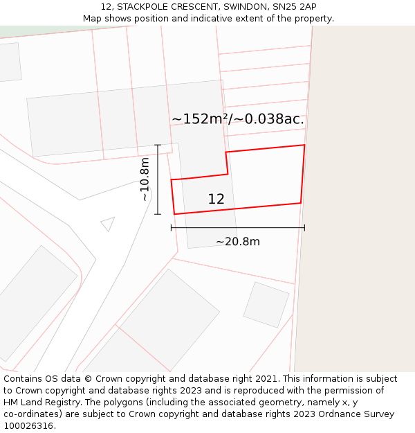 12, STACKPOLE CRESCENT, SWINDON, SN25 2AP: Plot and title map